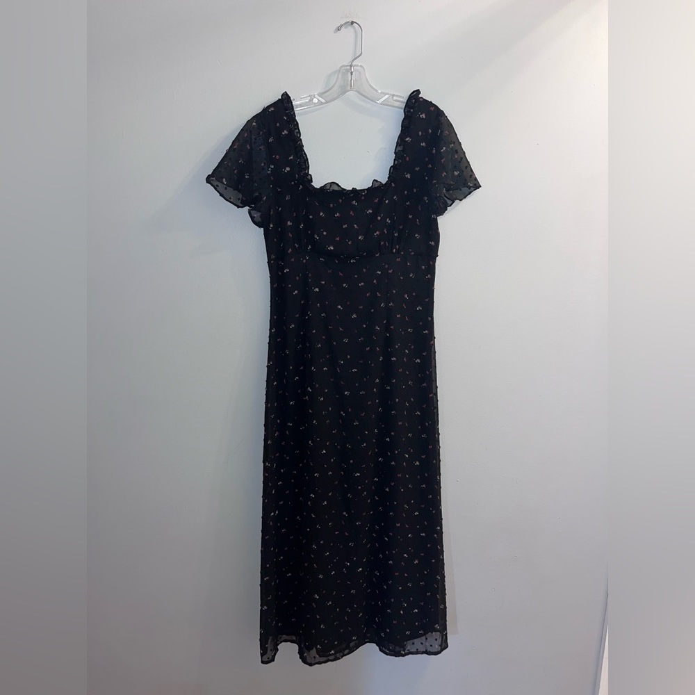 Black with pattern/ ruffle/ dot design dress.